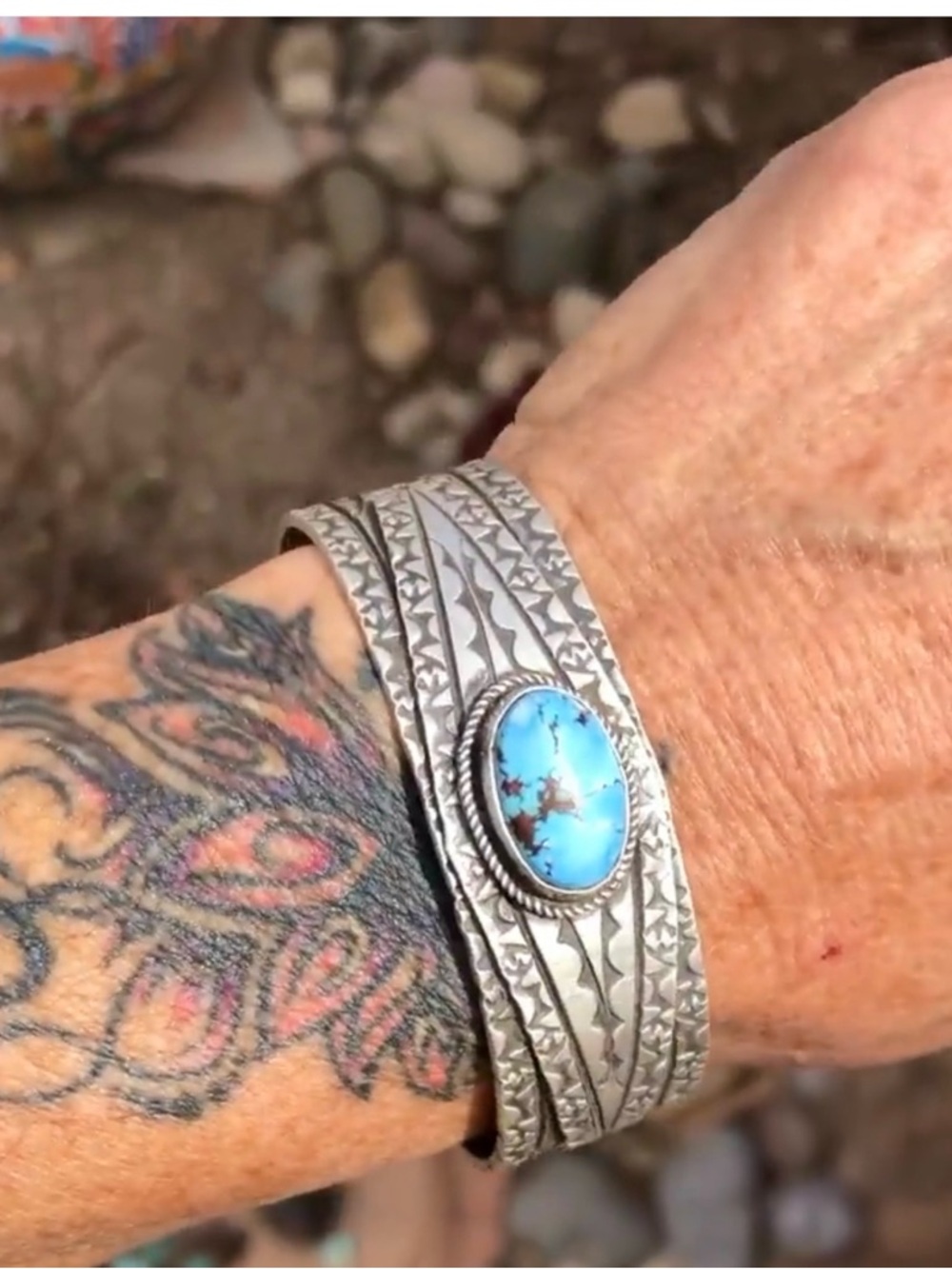 Signed Chatfields Golden Hills Turquoise Sterling Silver Cuff by Jay Chatfield - Picture 5 of 8